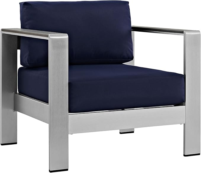 Modway Shore 4-Piece Aluminum Outdoor Patio Furniture Set in Silver Navy
