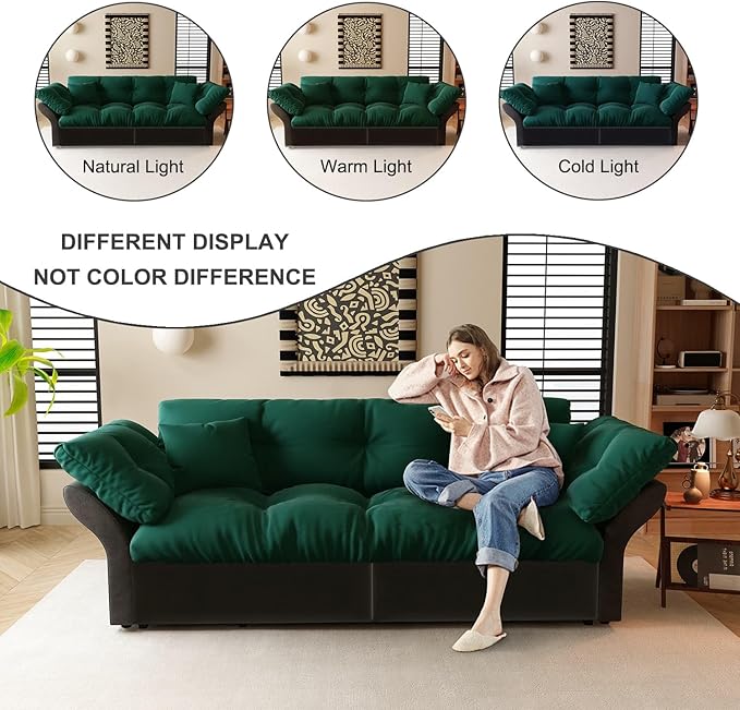 Eafurn 3-in-1 Convertible Sofa Bed Queen Size Pull Out Sleeper Sofa with Skin-Friendly Velvet Fabric, Multi-Functional Loveseat with Pillow Armrest for Guest Room & Living Room