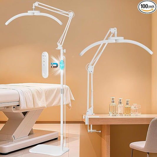 2-in-1 Lash Light - 2026 Upgraded Professional LED Half Moon Lamp for Eyelash Extensions, Tattoo, Nail Artists, Salon SPA, Adjustable Brightness & Color Temperature, Remote Control (White)