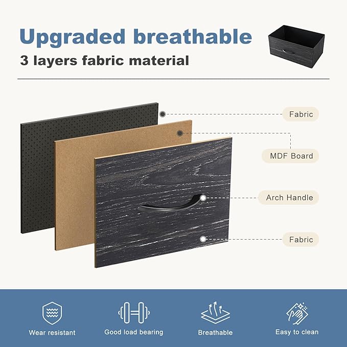 DUMOS 9 Drawer Dresser for Bedroom, Fabric Storage Organizer with Sturdy Metal Frame, Wooden Top Chest of Drawers for Closet Entryway Guest Room,Black Wood