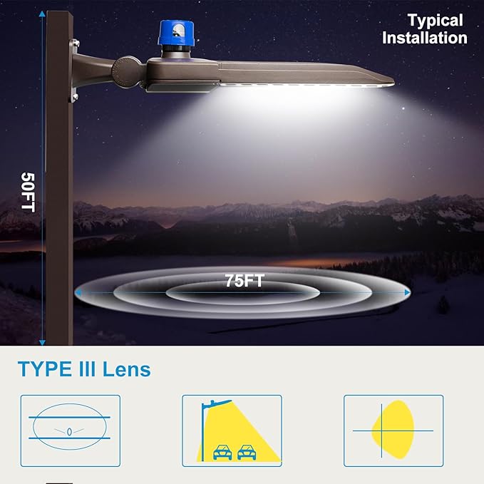 Lightdot 600W LED Parking Lot Lights 90000Lms (Eqv.2400W MH/HPS) 5000K LED Pole Lighting Dusk to Dawn Parking Lot Light with Arm Mount for 30~65Ft Height Street/Yard/Roadway-2Pack