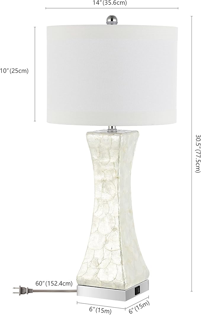 SAFAVIEH Lighting Collection Shelley White Concave 31-inch Table Lamp Set of 2 with USB Charging Port (LED Bulbs Included)