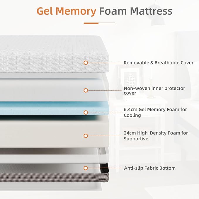 Vesgantti King Mattress, 12 Inch Gel Memory Foam Mattress for Cool Night & Pressure Relief, Medium Plush Feel with Motion Isolating,Breathable Removable Cover