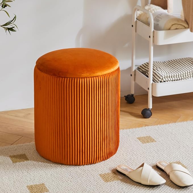IBUYKE Round Ottoman with Storage Set of 2 Boucle Ottoman End Table for Living Room Vanity Stool Velvet Footrest Stool Bar Stool UWBD005J