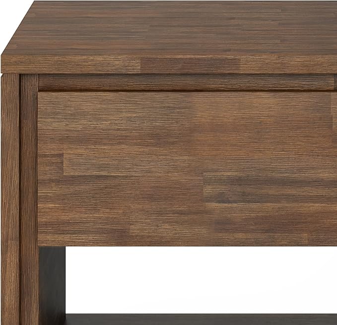 SIMPLIHOME Lowry End Table - 22 inch Wide Solid Acacia Wood Square Accent Table with Drawer and Open Shelf in Rustic Natural Aged Brown, Modern Industrial Lamp Stand with Angled Legs for Living Room
