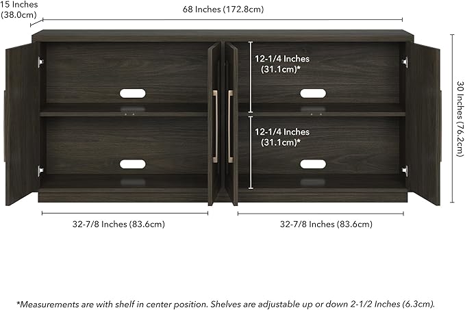 Henn&Hart 68" Sideboard Buffet Cabinet, Modern Credenza with 4 Panel Doors, Adjustable Shelves, and Cable Management Cut-Outs for Dining Room, Kitchen, Living Room or Entryway, Warm Brown
