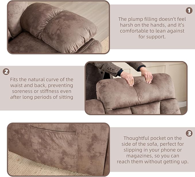 CANMOV Recliner Sofa Set, Power Lift Recliner with Massage&Heat and Loveseat Set, Reclining Sofa with Storage Console,Hidden Cup Holders, for Living Room, Camel-Brown