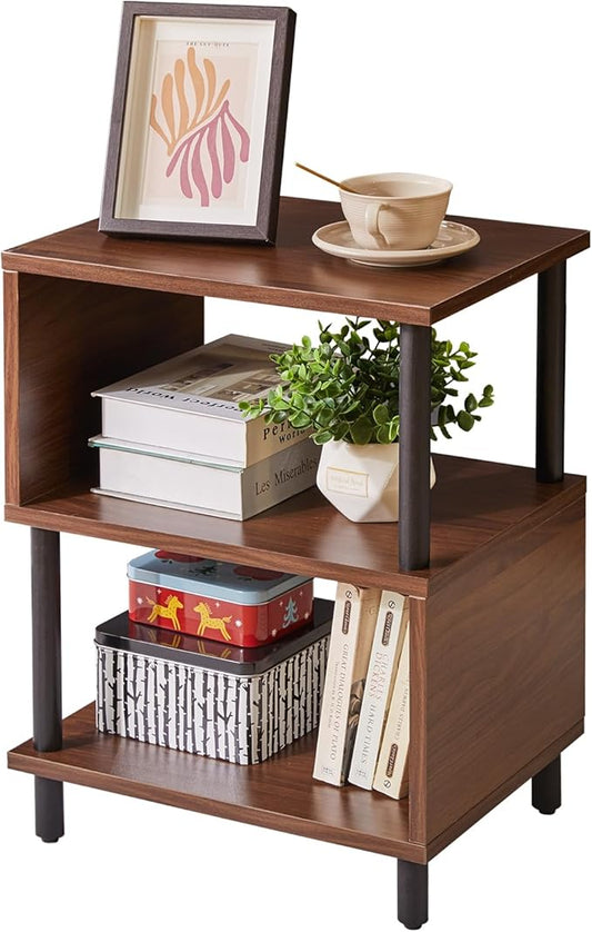 Minimalist Nightstand Light - Walnut Small Bedside Table with Open Storage, Small End Table for Bedroom, Light Walnut YD-TM152LW