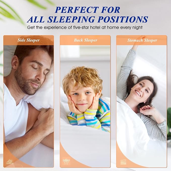 SEMZSOM Bed Pillows for Sleeping, Full Standard Size Set of 2 Luxury Hotel Pillows with Premium Soft Down Alternative Filling for Back, Stomach and Side Sleepers