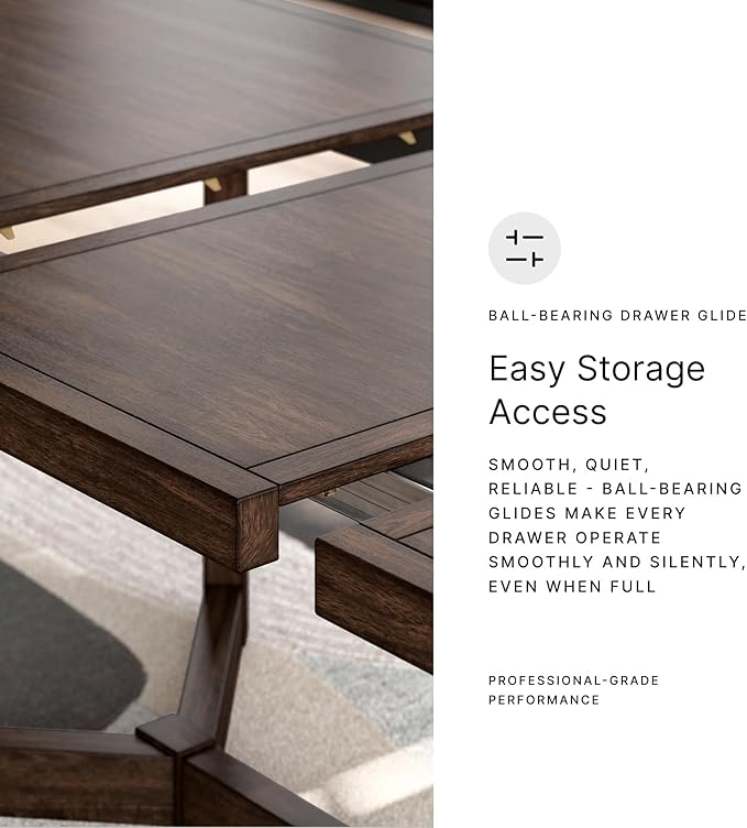 Signature Design by Ashley Kendamor Rectangular Dining Room Extension Table with Table Glide System, Seats up to 8, Wood, 108" Wide with Leaf, Dark Brown