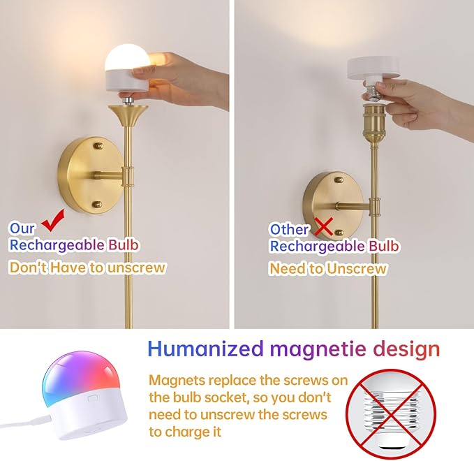 Battery Operated Wall Sconce Set of 2, Clear Tulip Vintage Wall Light Fixture Rechargeable 5000mAh Battery Powered Wall Lamp with Remote for Living Room Bathroom