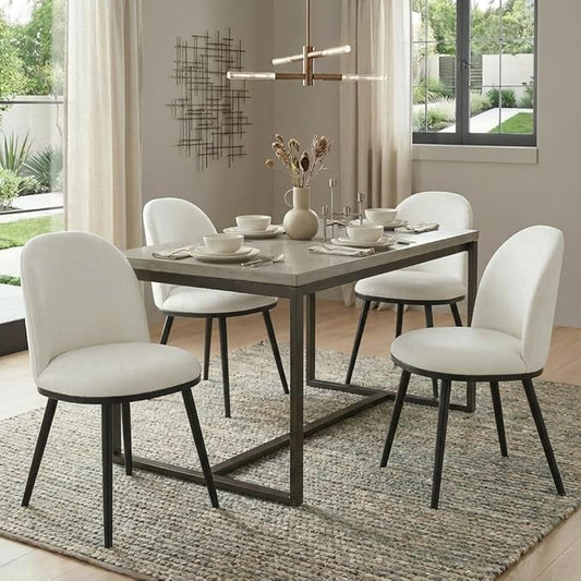 Dining Chairs Set of 4, Fabric Upholstered Dining Room Chairs with Ergonomic Backrest & Metal Legs, Modern Kitchen Side Chairs for Home, Restaurant, and Café, Ivory, 2 Boxs