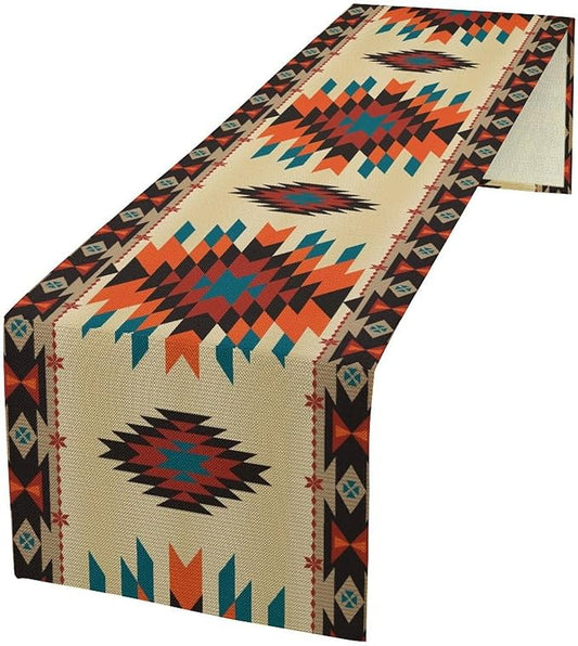 Aztec Southwest Retro Table Runner Vintage Geometry Triditional Ethnic Style Garden Farmhouse Dining Table Decoration for Living Room Kitchen 13x60in