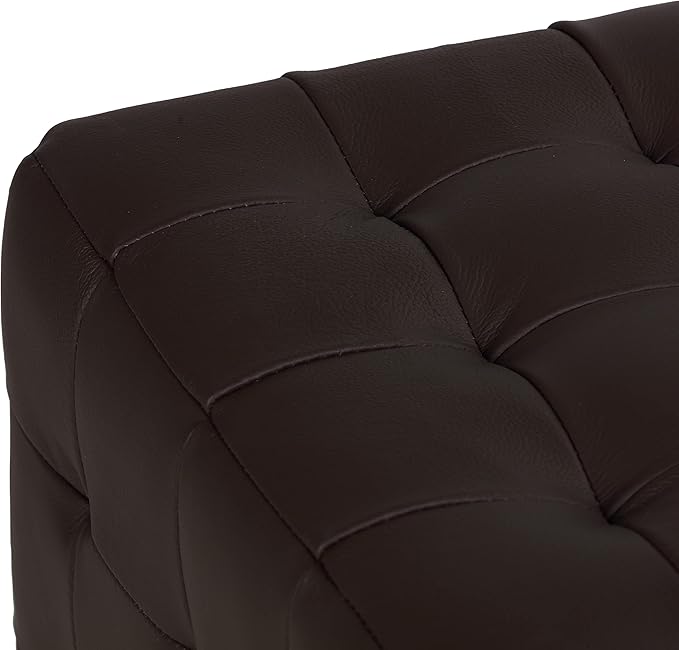 Cortesi Home Charli Tufted Cube Ottoman in 100% Genuine Leather, Brown