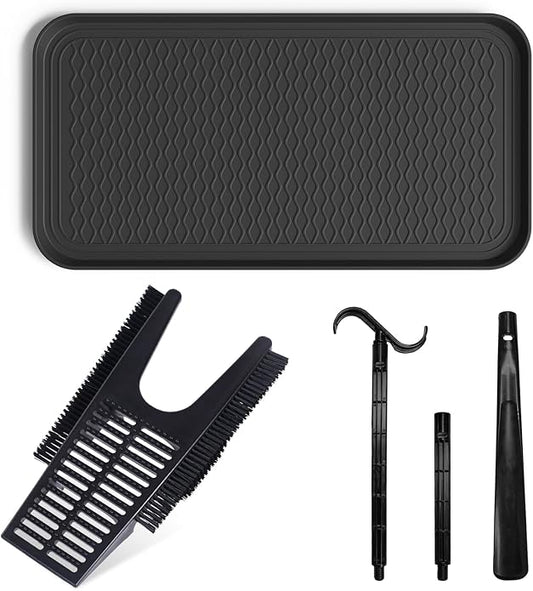 Boot Trays for Entryway, Multifunctional Shoe Mat with Cleaning Brush, Boot Tray for Shoes Plants Pots Pet Bowls