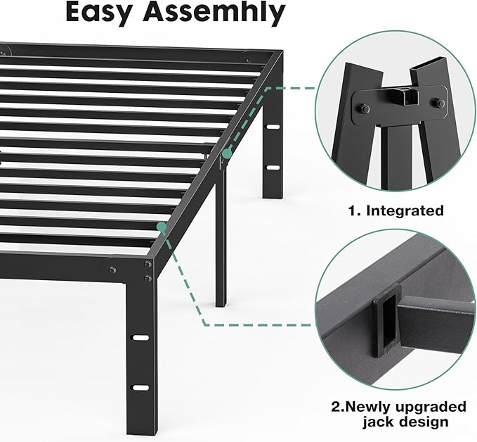 Sweetcrispy Bed Frame King - Heavy Duty No Box Spring Needed Metal Platform Bedroom Frames with Storage Space, 14 Inches High, Sturdy Steel Slat Support, Black
