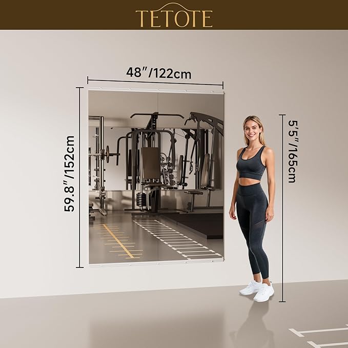 TETOTE Gym Mirrors for Home Gym Wall Large 60" x 24" - 2PCS Workout Exercise Fitness Mirror, Tempered Glass Frameless Full Length Mirror for Garage, Dance Studio, Yoga, Bedroom, Living Room