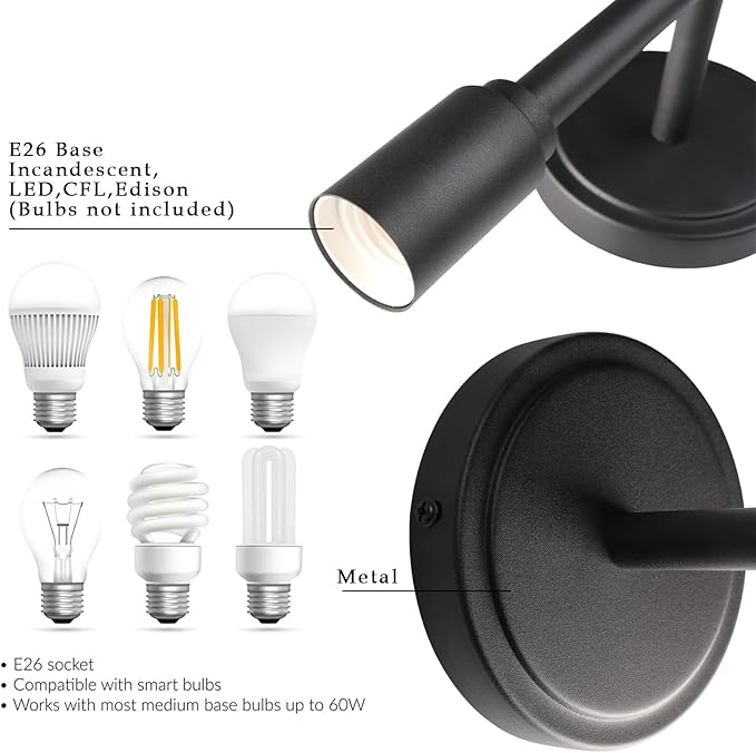 Phansthy 2 Light Vanity Light Matte Black Double Sconce Light for Hallway Kitchen Bathroom (Black)