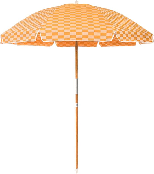 Business & Pleasure Co. Rio Umbrella Scalloped Brim For Beach, Patio or Picnic - 6' Boho Beach Umbrella, 7' Tall Wood Pole, UPF 50+