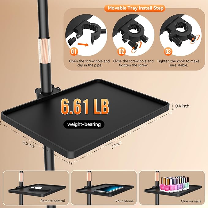 Bling Lash Light for Eyelash Tech, Flexible Neck Led Half Moon Light Floor Lamp for Eyelash Extensions/Tattoo Artists/Estheticians, Sparkly Lash Lights, with Stand Tray, Crystal Diamond