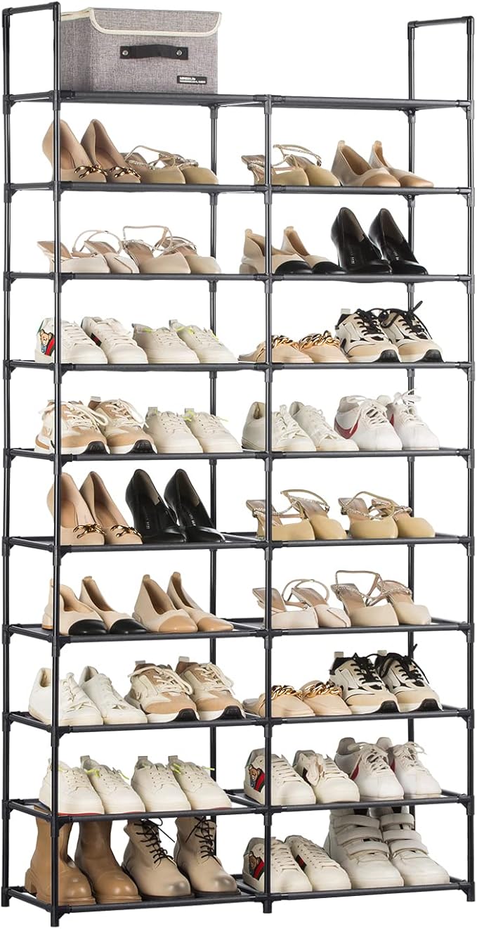 10 Tiers Shoe Rack, 30-40 Pairs Large Shoe Organizer, Sturdy Shoe Storage, Space Saving Tall Metal Shoe Shelf, Stackable Shoe Rack for Closet, Entryway, Bedroom, Black