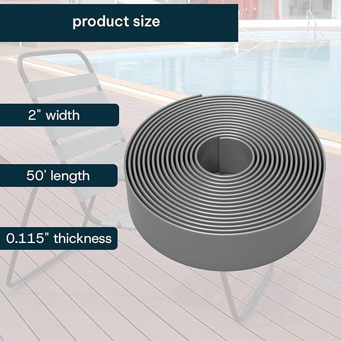 2 Inch Wide, 50ft Long Vinyl Strap - Replacement Straps for Patio Chairs - Vinyl Strapping for Patio Furniture Repair - Durable Seat Repair Kit for Lawn Chairs, Outdoor Furniture (Grey)