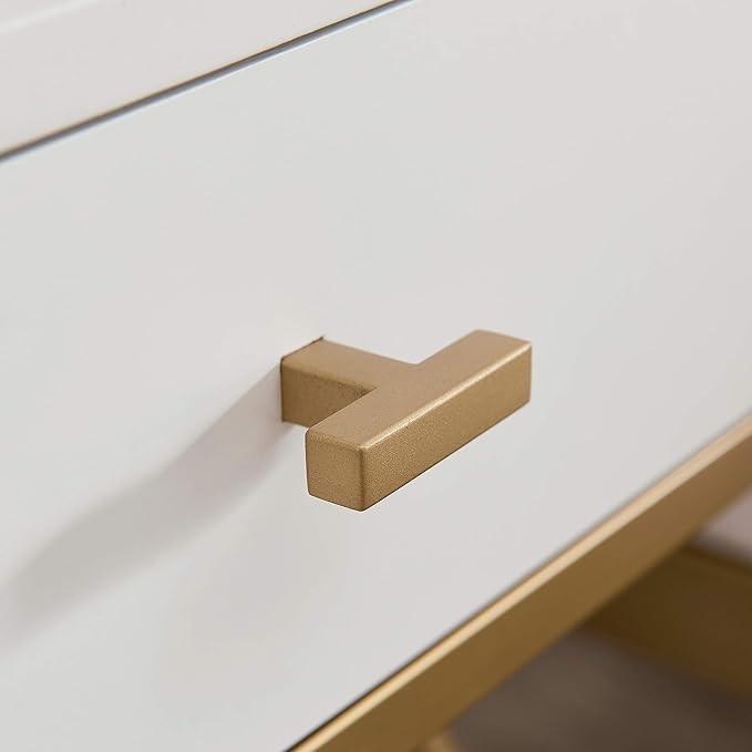 Claudette Solid Wood and Metal Nightstand with Drawer and USB-C Fast Charging Station, White and Gold, Perfect for Bedrooms, Living Rooms, and Offices – Leick Home, 9069-WT