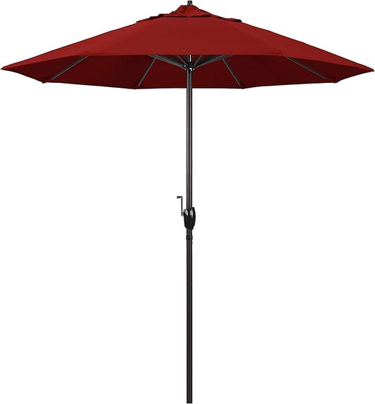 California Umbrella 7.5' Round Sunbrella Aluminum Outdoor Deck, Pool or Patio Umbrella, Crank Lift, Auto Tilt, Bronze Pole, Jockey Red