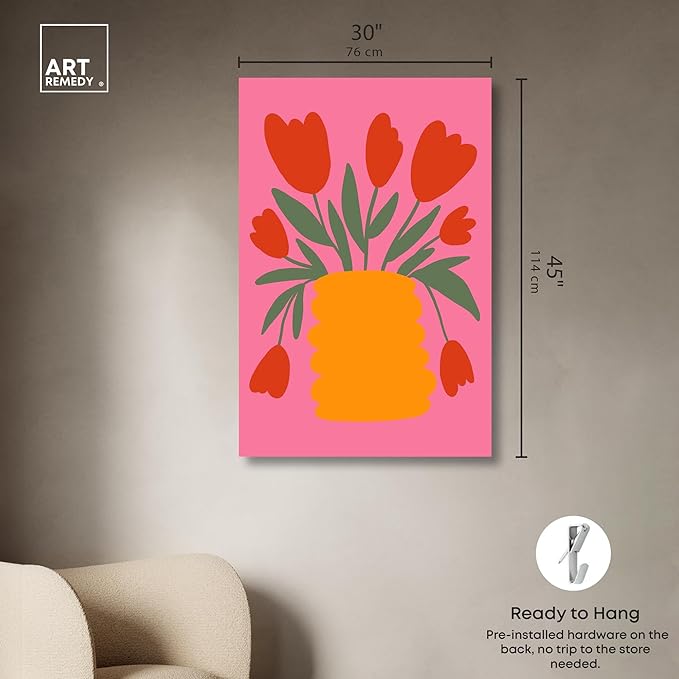 Art Remedy Bright Romantic Tulips Canvas Boho Colorful Wall Art, Gallery Wrapped, 30" x 45"