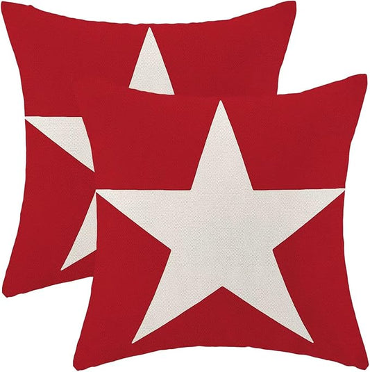 BETGINY 4th of July Pillow Covers 16x16 Set of 2, Patriotic Memorial Day Red Star Decorations Throw Pillow Covers Linen Farmhouse Independence Day Cushion Case for Couch Sofa Home Outdoor Decor