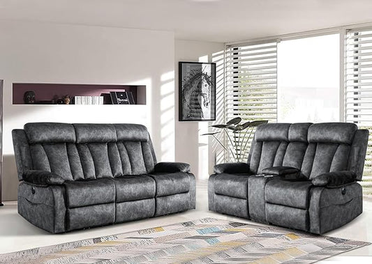 GUEAPY Power Recliner Sofa and Loveseat Set, 2 Piece Reclining Couch Set for Living Room, Office or Home Theater, Electric Reclining Sofa Set with Padded Seats and Cup Holders (Grey, Loveseat + Sofa)