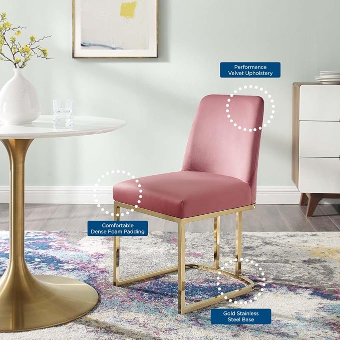 Modway Amplify Performance Velvet Upholstered Sled Base Dining Chair - Set of 2 in Gold Dusty Rose
