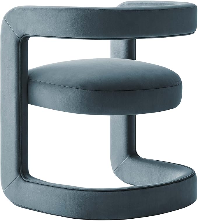 Modway Winslow Stain-Resistant Performance Velvet Dining Chair in Cadet Blue - Open Back Barrel Armchair - Upholstered Dining Chair - Cozy Reading Chair or Velvet Vanity Chair