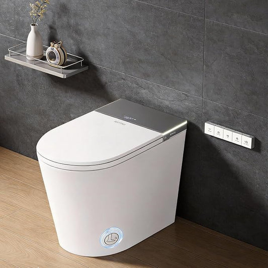 Smart Toilet, One Piece Toilet with Bidet Built in,Modern Elongated Toilet with Built-in Tank, Heated Toilet Seat, Bidet Warm Water, Dryer, Automatic Toilet Flusher, Foot Sensor Operation