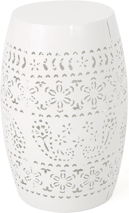 Christopher Knight Home Apollos Indoor Lace Cut Iron Accent Table, White, 12.25D x 12.25W x 18H in