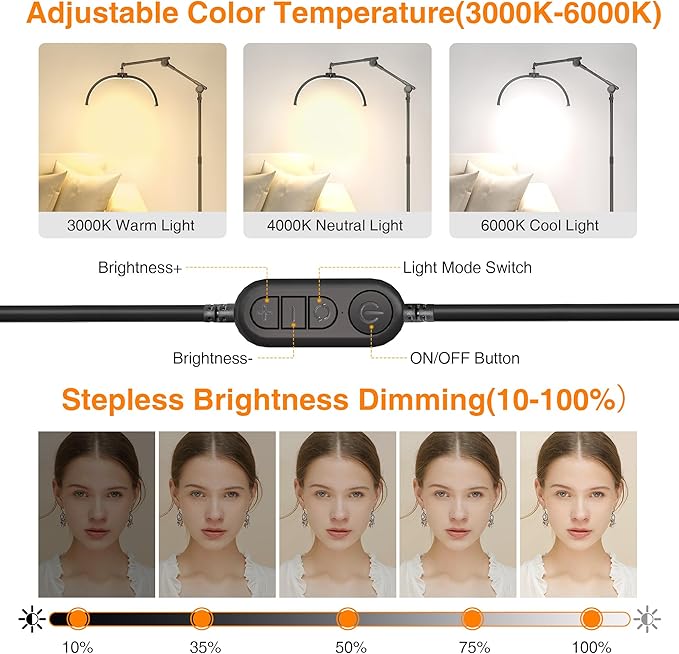 CHICLUX Lash Lights for Eyelash Tech, Foldable Floor Lash Lamp for Eyelash Extensions, Dimmable LED Half Moon Lash Light with Phone Holder and Wheeled Base, Esthetician Light for Eyelash, Tattoo