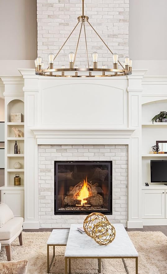 Kira Home Homestead 48" 16-Light Large Rustic Farmhouse Wagon Wheel Chandelier, Round Kitchen Island Light, Cool Brass Finish