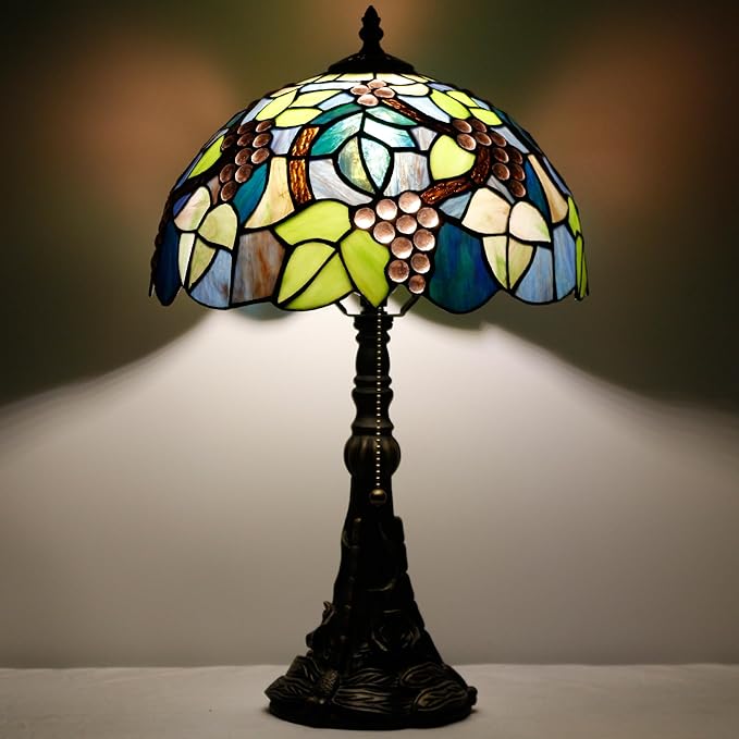 Tiffany Table Lamp Stained Glass Lamp 12X12X19 Inch Antique Reading Light (Amber Grape)