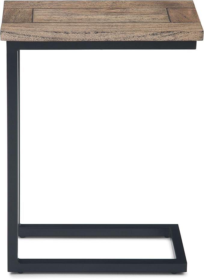 SIMPLIHOME Skyler C-Side Table - 18" Wide x 24" High Solid Mango Wood and Metal Slide-Under Table in Beach Brown, Industrial Accent Table or End Table for Living Room with Open Frame Design, Assembled