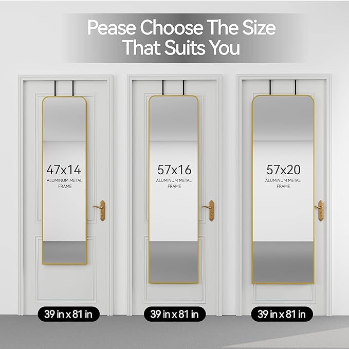 47x14 Mirror Full Length Door Hanging Wall Mounted Aluminum Alloy Metal Frame Dressing Make-up Save Space Half Body Mirrors for Entryway Bedroom Bathroom Living Room 47 inch Gold