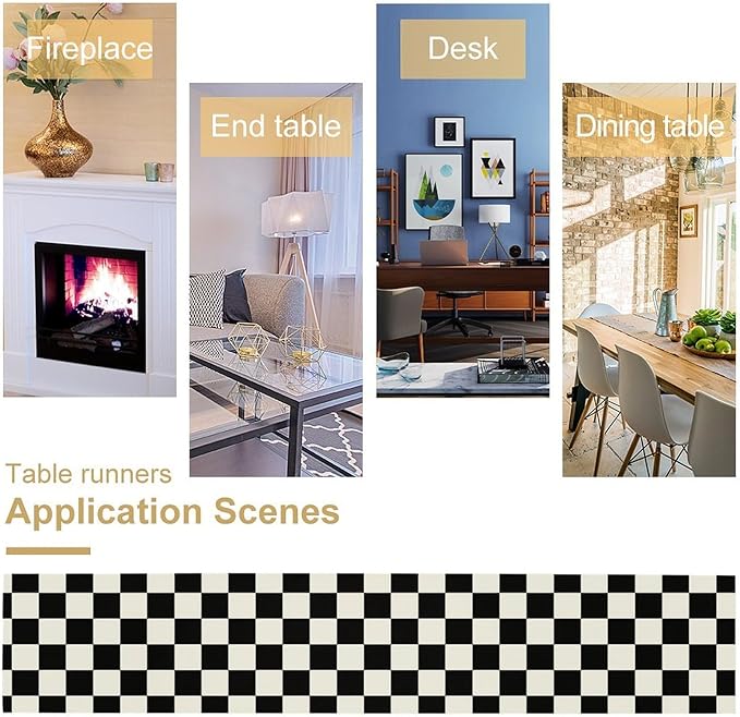 Black White Plaid Table Runner Racing Car Theme for Birthday Reunion Party Home Kitchen Dining Room Dinner Runner Decor 13x70in