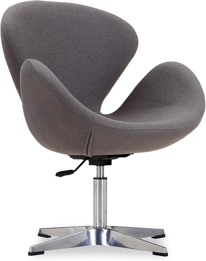 Manhattan Comfort Raspberry Adjustable Swivel Accent Chair with 360° Turn, Polished Chrome Base, Modern Retro Design, Versatile Seat Ideal for Any Room, Set of 1, Grey