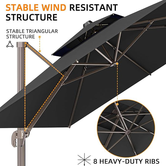 10' X 13' Outdoor Patio Umbrella Large Rectangle Cantilever Umbrella Heavy Duty 360°Rotation Offset Umbrella for Garden Deck Pool Patio, Black