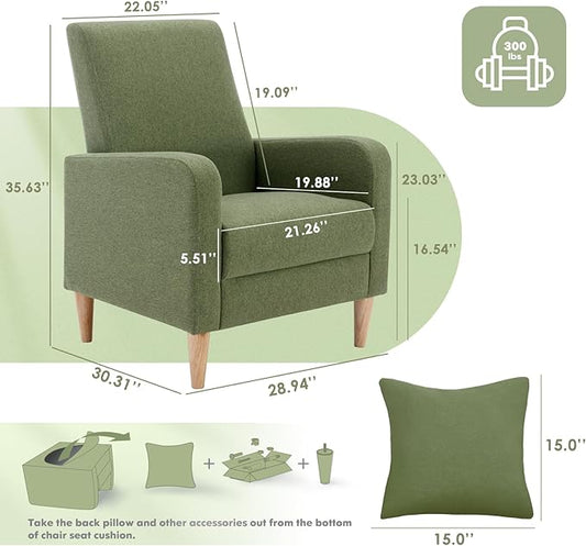 COLAMY Accent Living Room Chairs Set of 2, Upholstered Fabric Arm Chair Reading Side Chair with Back Pillow and Wood Legs, F-Green