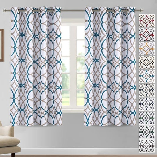H.VERSAILTEX Blackout Curtains Printed Design 63 Inch Length 2 Panels Set Thermal Insulated Curtains for Bedroom Living Room Geometric Modern Grommet Window Drapes - Teal and Taupe