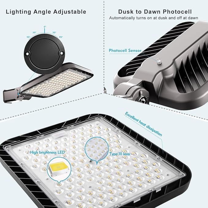 Lightdot LED Parking Lot Lights 240W 36,000LM Parking Lot Lights Outdoor 5000K IP65 Led Pole Light with Photocell, Slip Fitter Mounting for Parking Lot,Yard,Driveway-2Pack-7Yrs Warranty