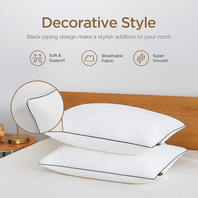 Acanva Bed Pillows Standard Size Set of 2, Fluffy 3D Down Like Filled, Machine Washable, Soft and Supportive for Side, Back or Stomach Sleepers