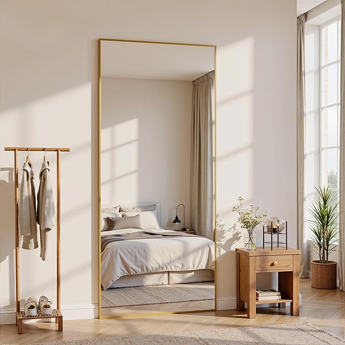 Full Length Mirror, 71"x28" Full Body Mirror, Floor Mirrors with Stand, Body Mirrors Standing Hanging Leaning Against Wall,Aluminum Frame Mirrors for Bedroom Cloakroom,Living Room,Gold