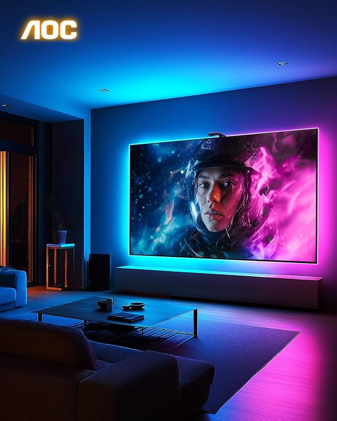 AOC TV Lights That Change with TV LED Backlight That Sync for 32-50 inch TVs, RGB Changing Strip Light with Sensor, Living Room Decor, Gifts for Men Gamers, Smart App Control, DIY Mode, 11.5FT