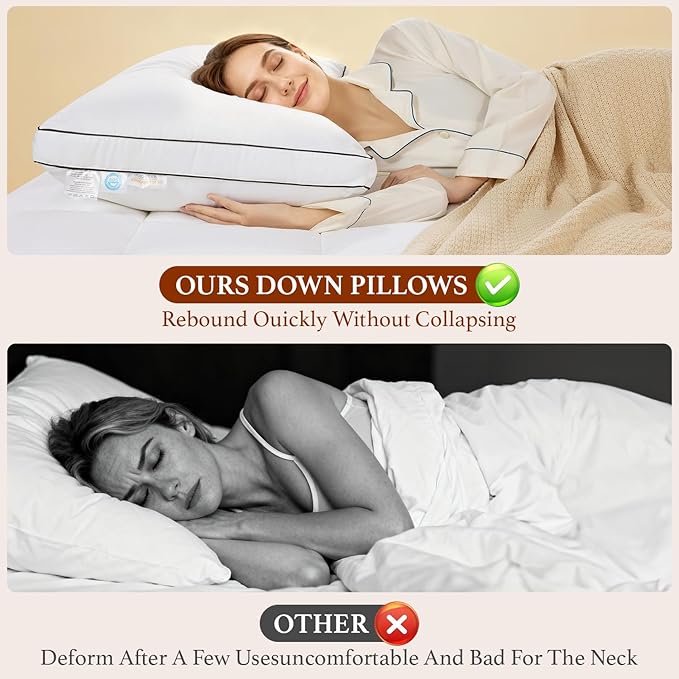 Premium Canadian Goose Down Pillow Queen Size Set of 1 Pack, 900+ Fill Power, 100% Cotton Shell, Luxury Hotel Quality Bed Feather Pillow for Side Back Stomach Sleepers(White,20" x 30")